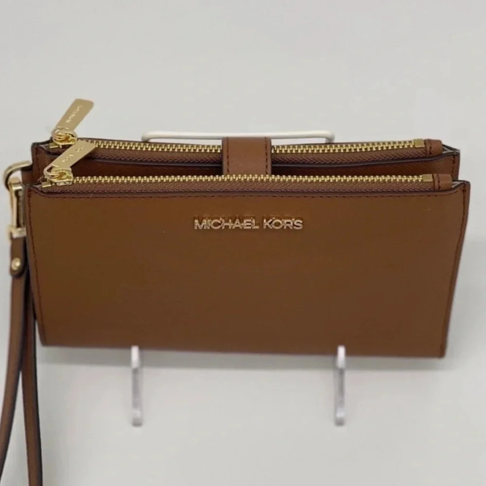 Michael Kors Double Zip Wallet Wristlet Brown/Gold (NWT) - Picture 2 of 11
